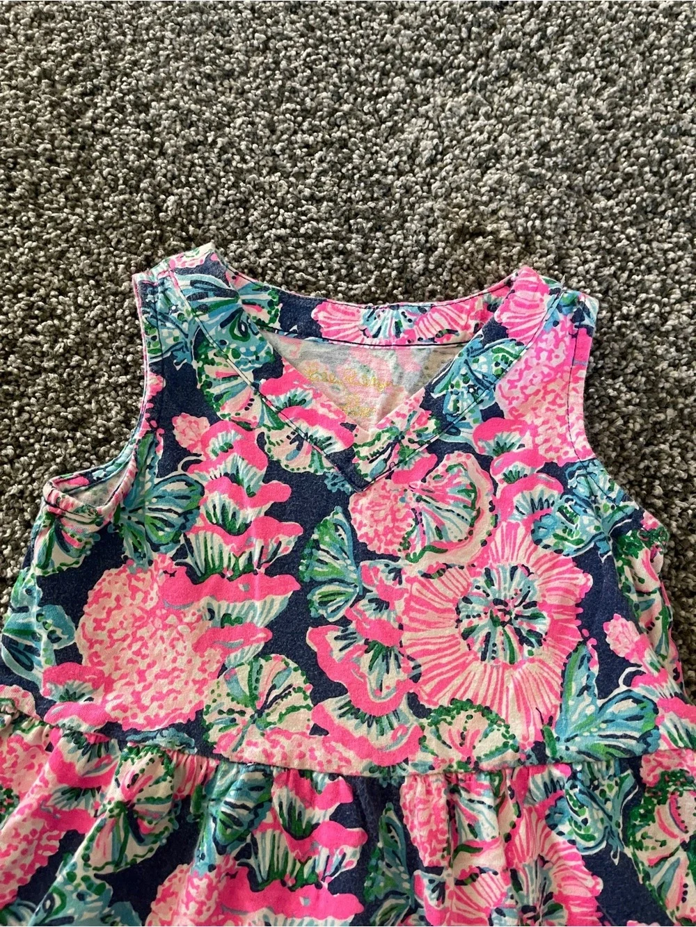 Lilly Pulitzer Floral Pink and Blue coastal beach Kids summer dress XS 2-3